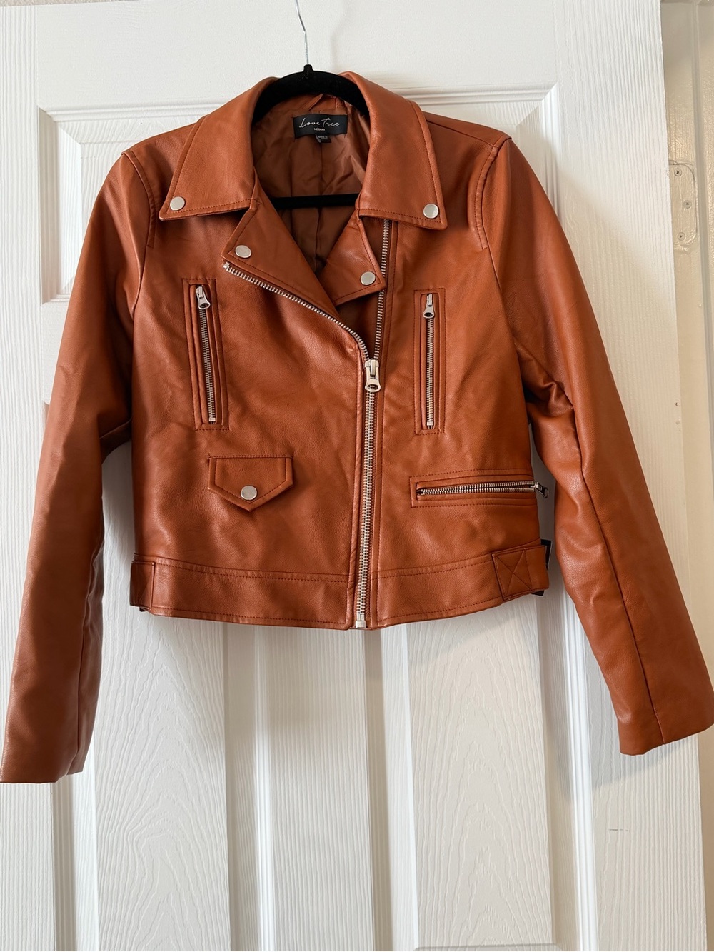 Love Tree Cognac Moto Faux Leather Jacket